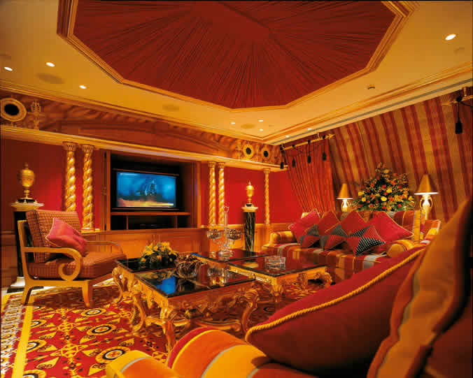 The Royal Suite.  This suite is saved exclusively for royalty and is available free of charge.  The level of detail in the furnishings is absolutely first class using gold leaf, Brazilian marble and reclaimed ivory.  The suite comprises 12 rooms including spa, swimming pool, function room, dining room, private lounge, 4 bedrooms and of course full butler service